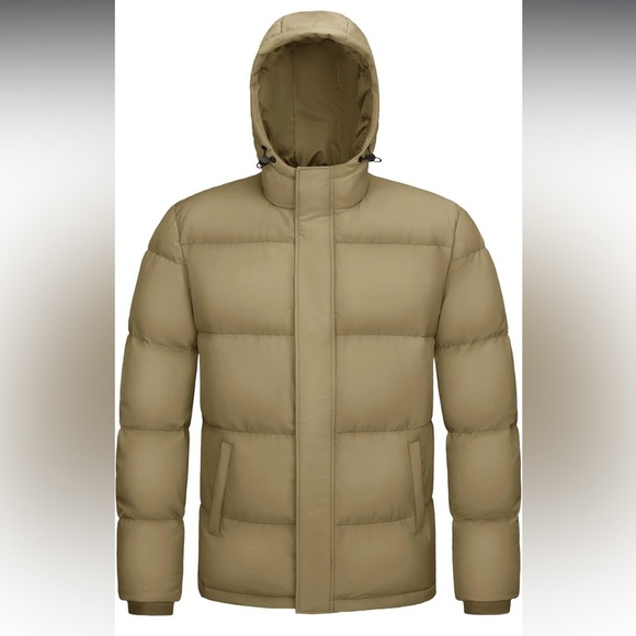 NWT Magcomsen Men’s Khaki Puffer Jacket Full Zip Up Windproof Winter Jacket - Picture 1 of 6